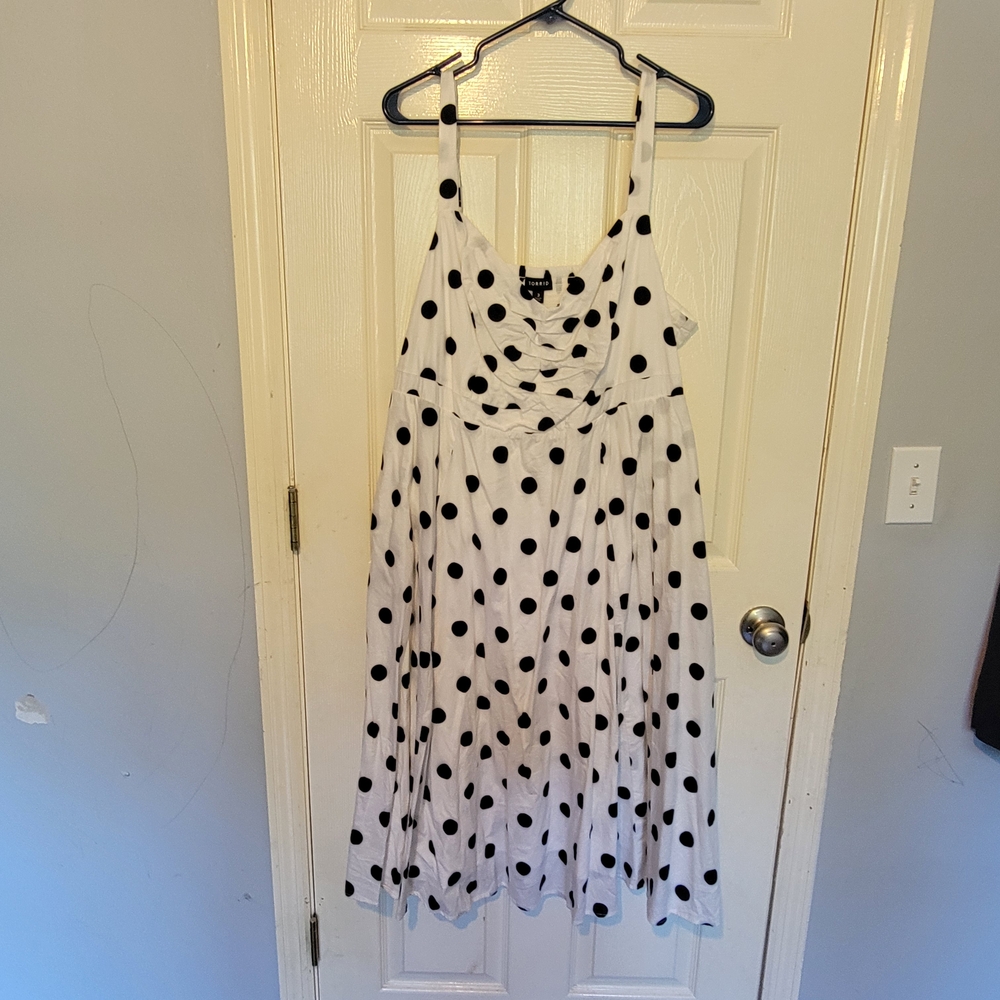 Torrid White and Black Polka Dot Midi Dress